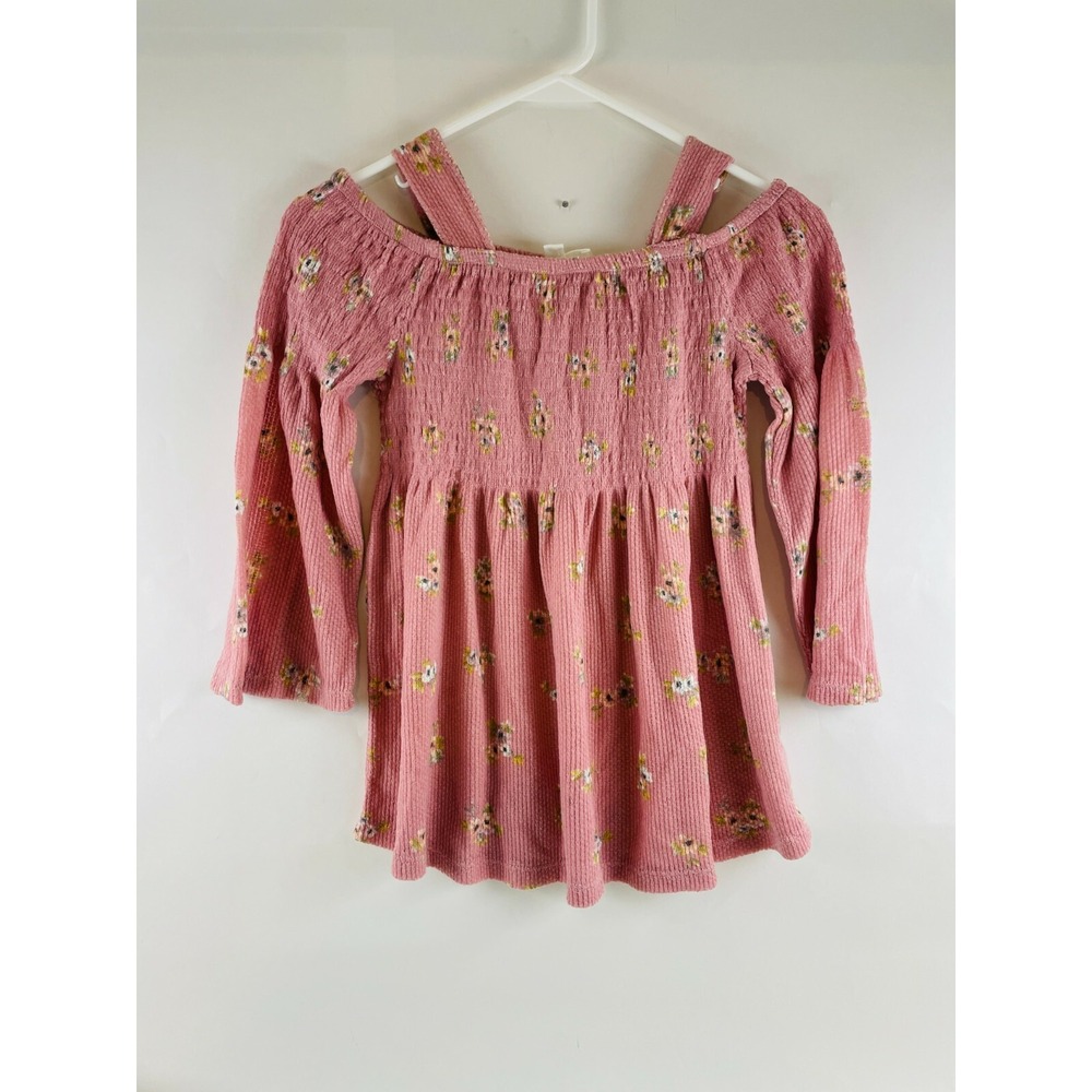 Cloud Chaser Shirt Girls Size L Pink Floral Smocked Cold Shoulder Off Shoulder
